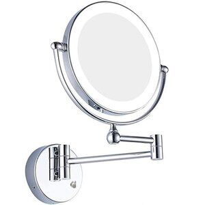Lighted Wall Mounted Makeup Mirror Magnify Folding Round Beauty Bathroom Silver